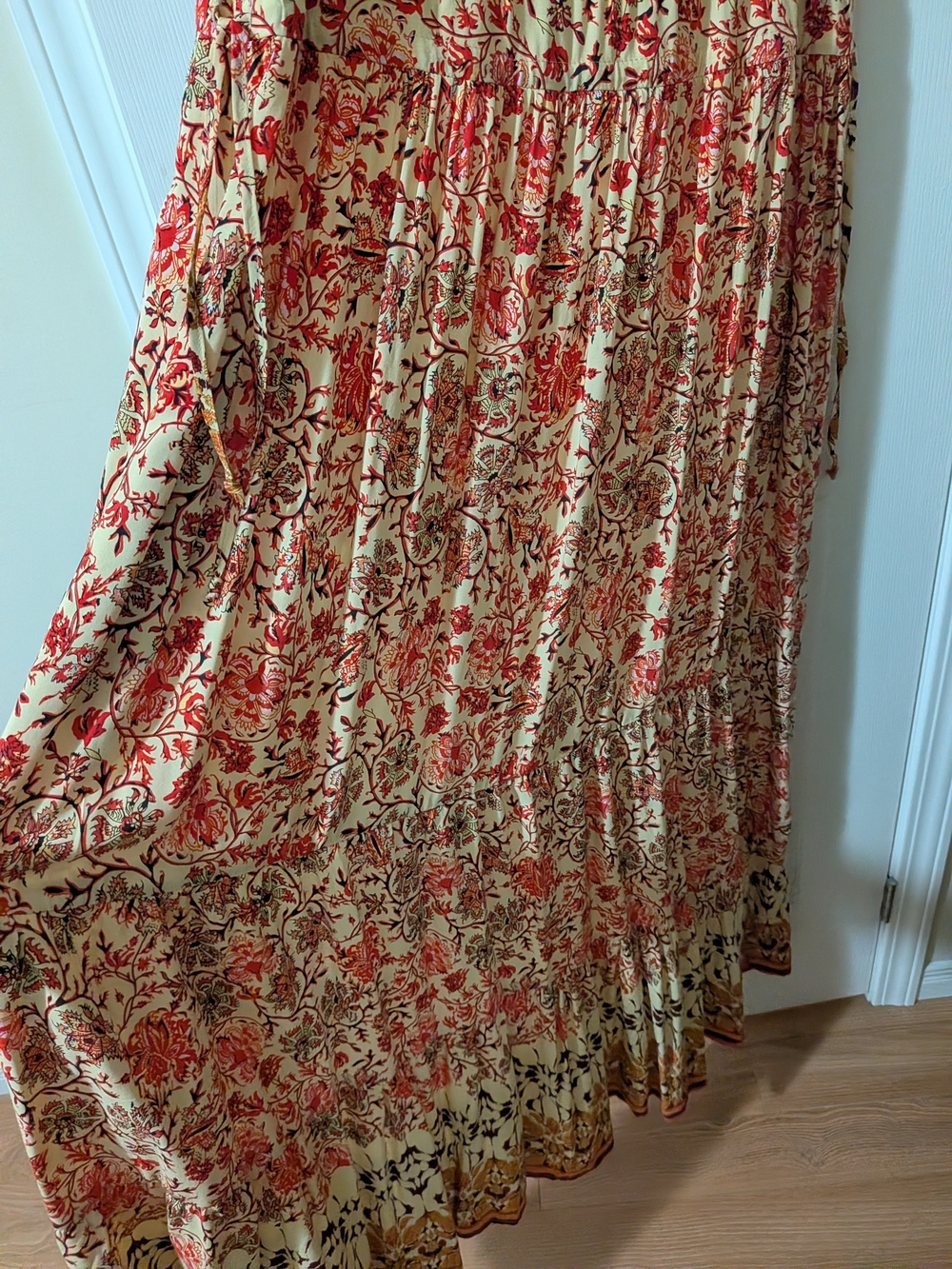 cleo Cream Floral V-Neck Maxi Dress with Red Accents - Picture 5 of 9